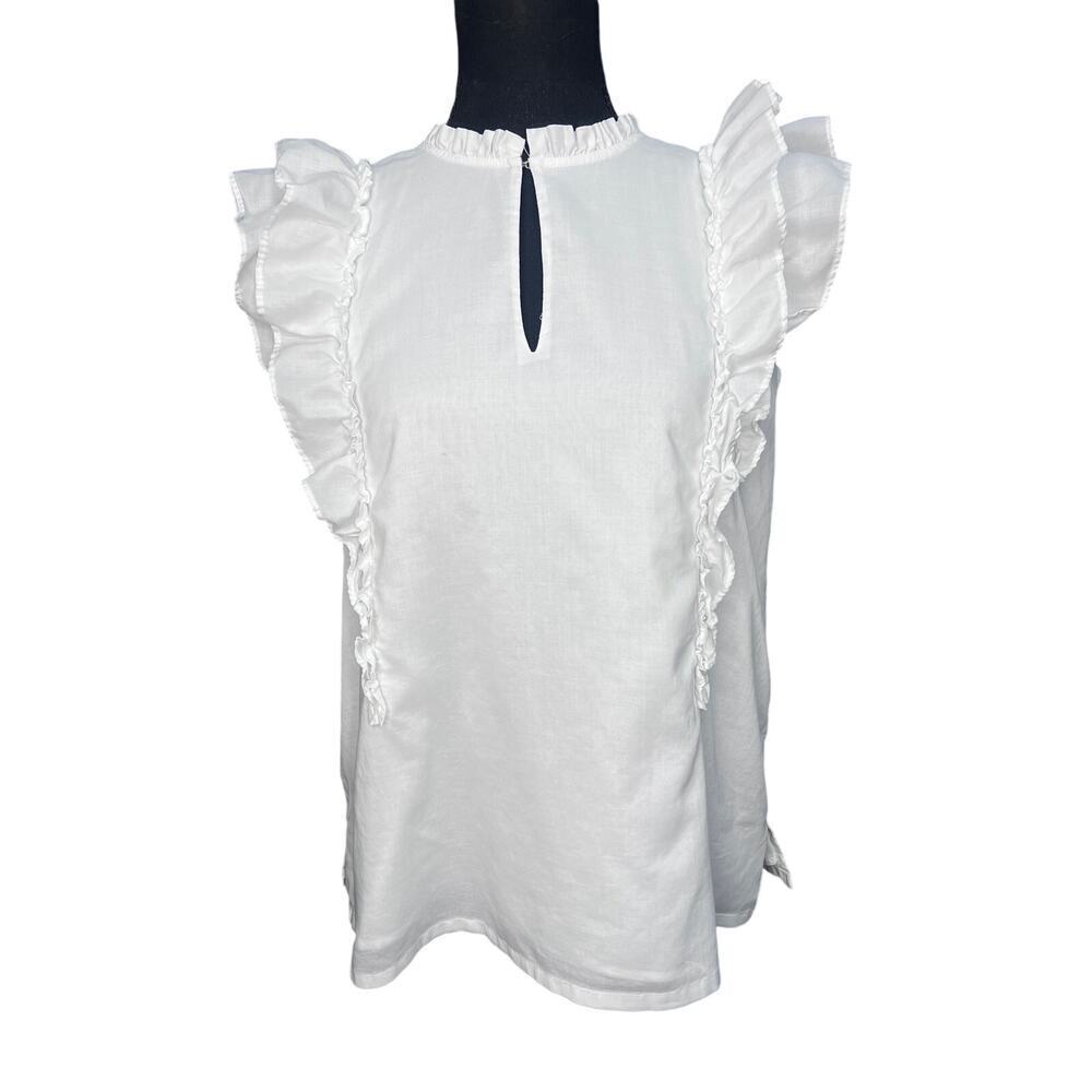 Ann Taylor White Ruffle Sleeve Blouse Women M Keyhole Back Feminine Cottagecore